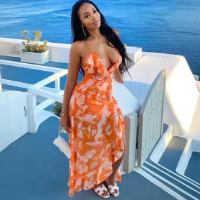 Orange Tie-Dye Maxi Dress – Summer Beachwear