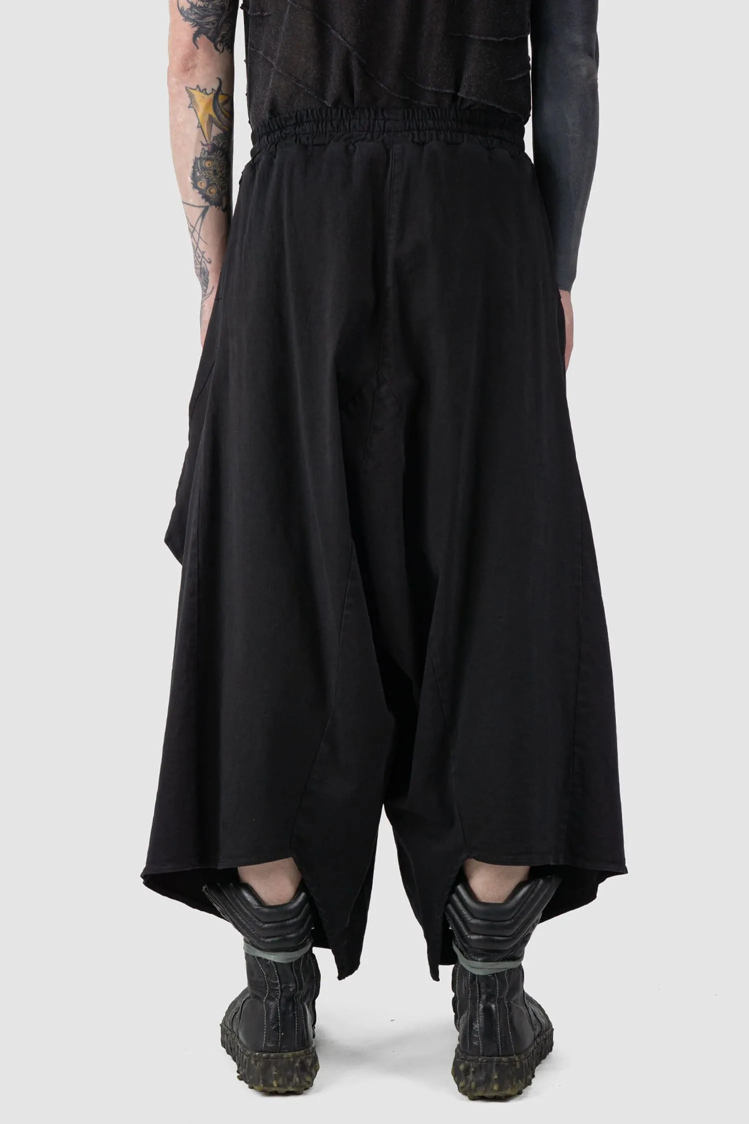 Oversized Draped Cropped Stretch Denim Trousers