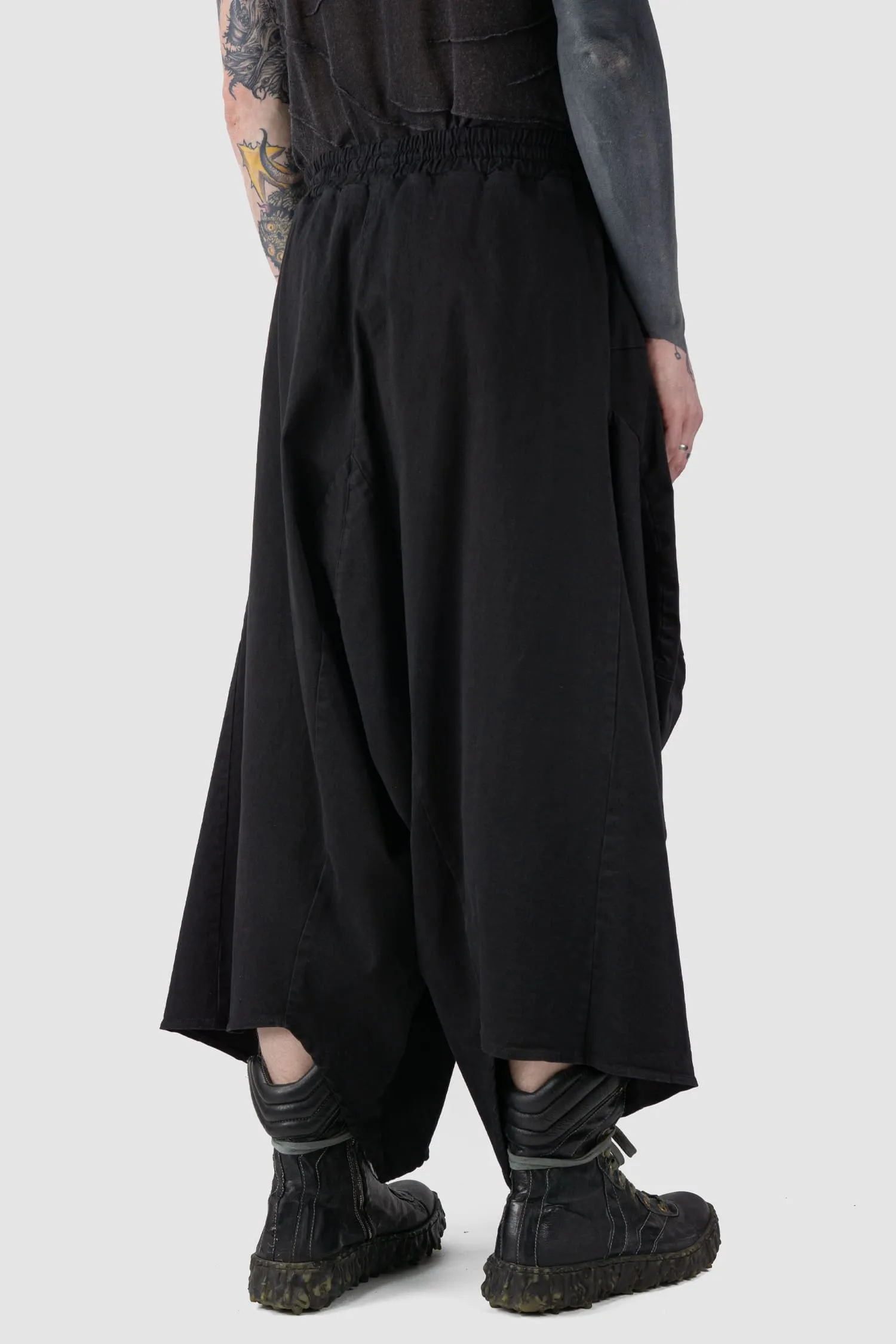 Oversized Draped Cropped Stretch Denim Trousers