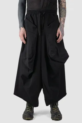 Oversized Draped Cropped Stretch Denim Trousers