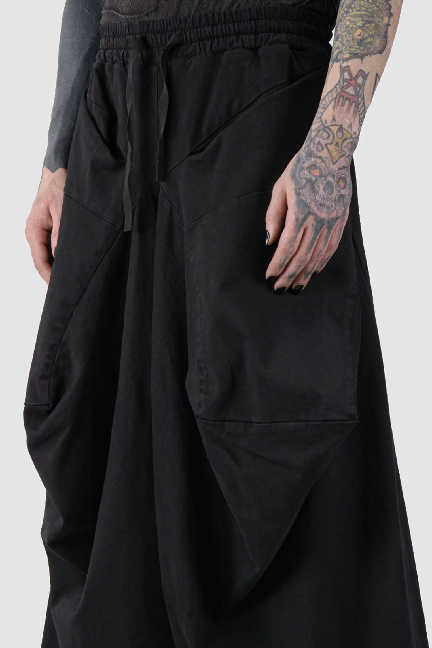 Oversized Draped Cropped Stretch Denim Trousers