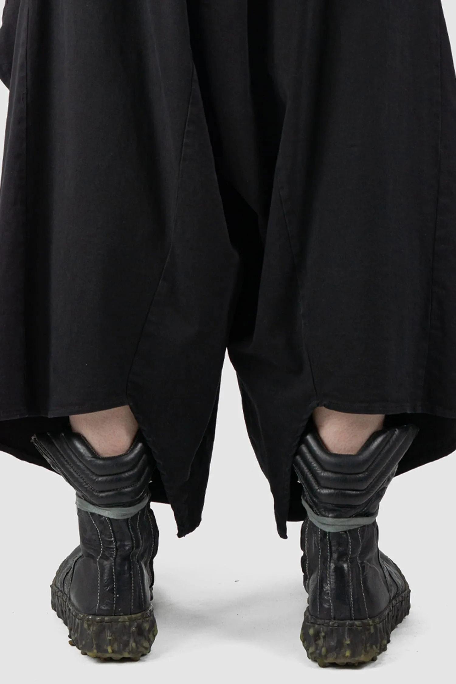 Oversized Draped Cropped Stretch Denim Trousers