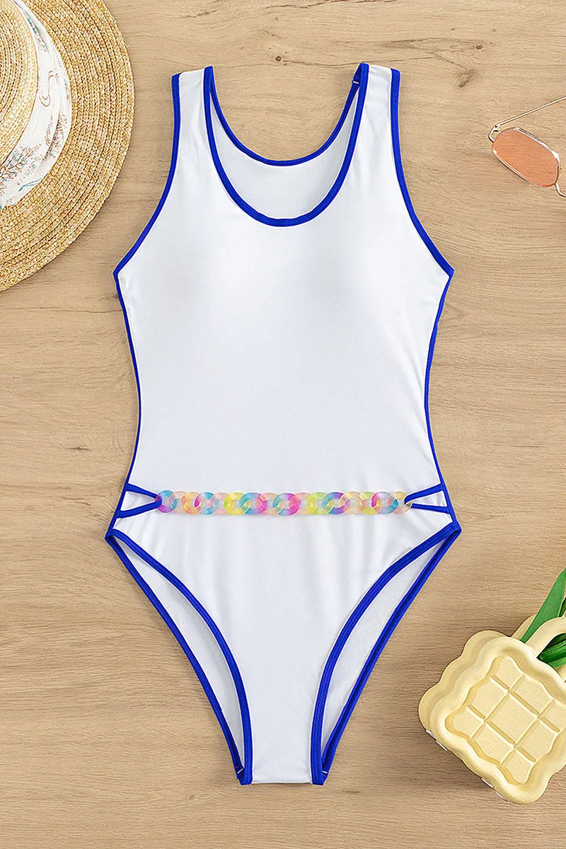 Patchwork Sporty U Collar One Piece Swimwear