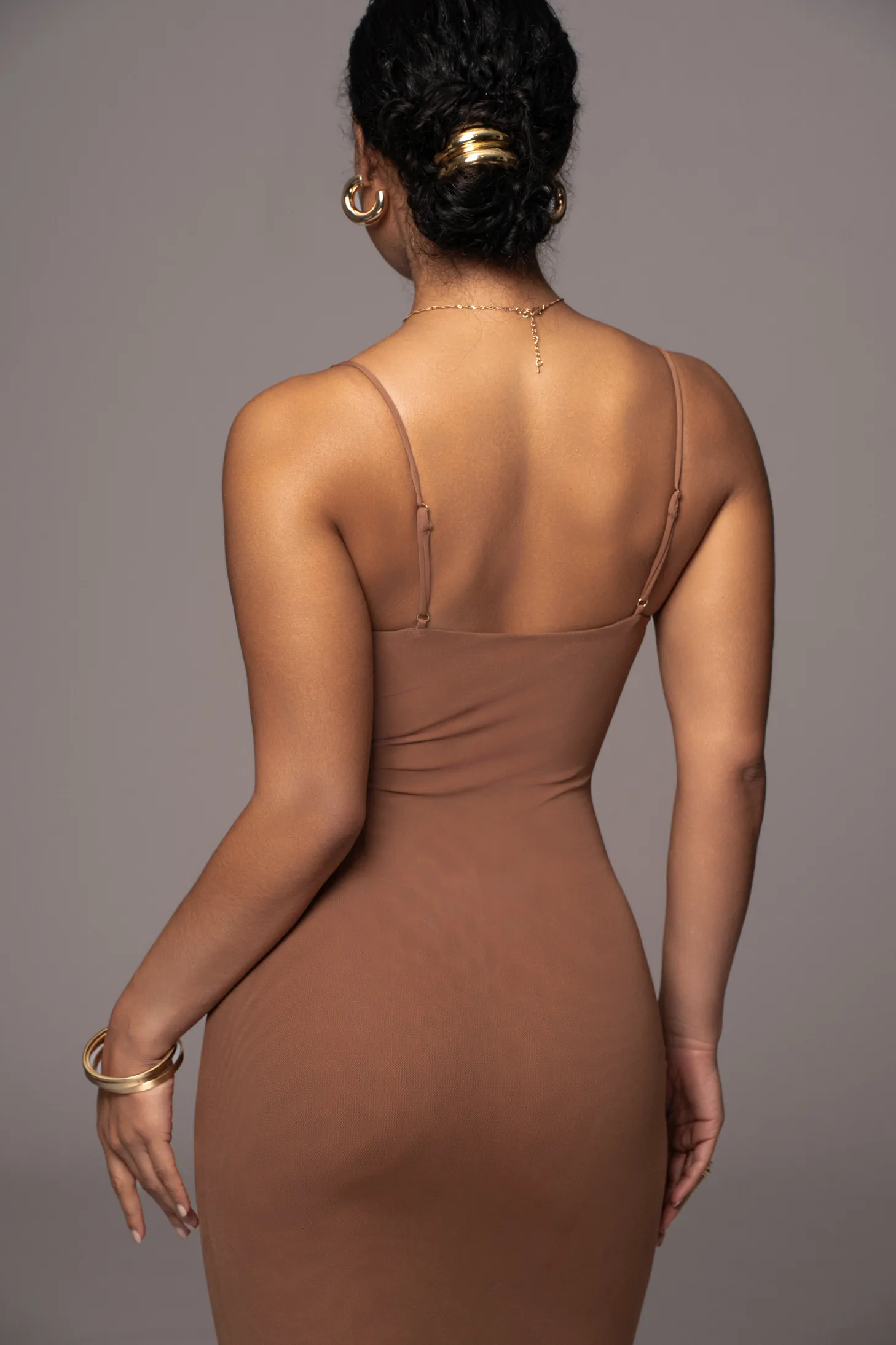 Pecan Rochelle Mesh Midi Dress