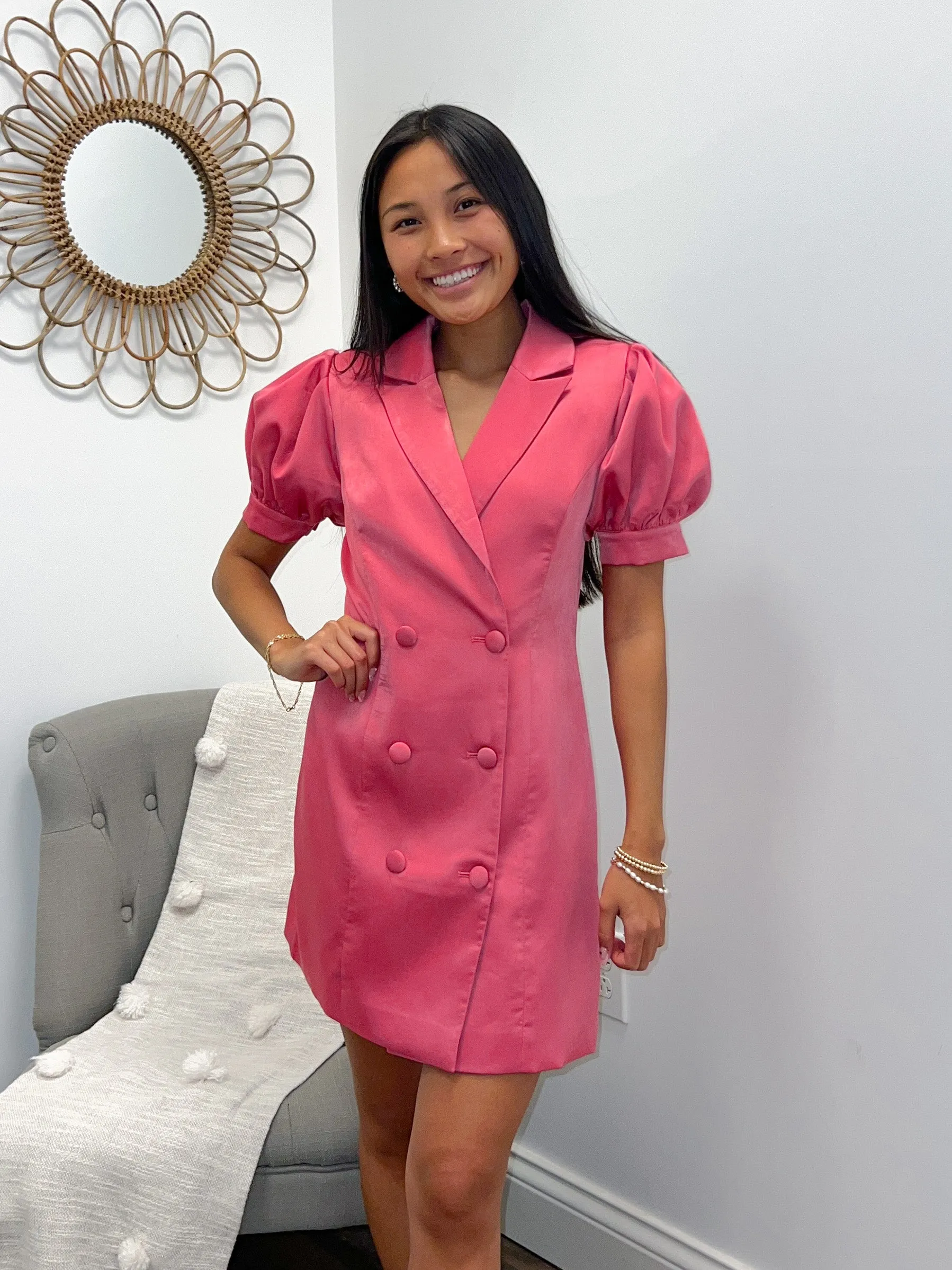 Pink Satin S/S Blazer Dress