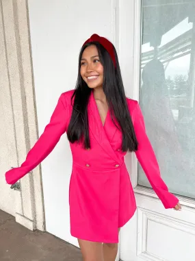 Pink V-Neck Blazer Button Detail Romper