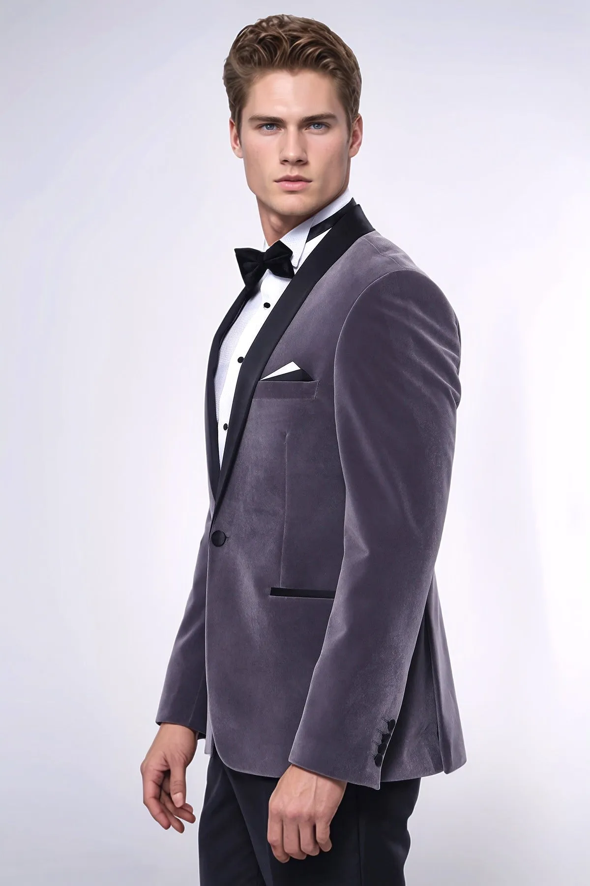 Plain Velvet Dark Grey Blazer | Wessi