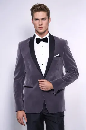 Plain Velvet Dark Grey Blazer | Wessi