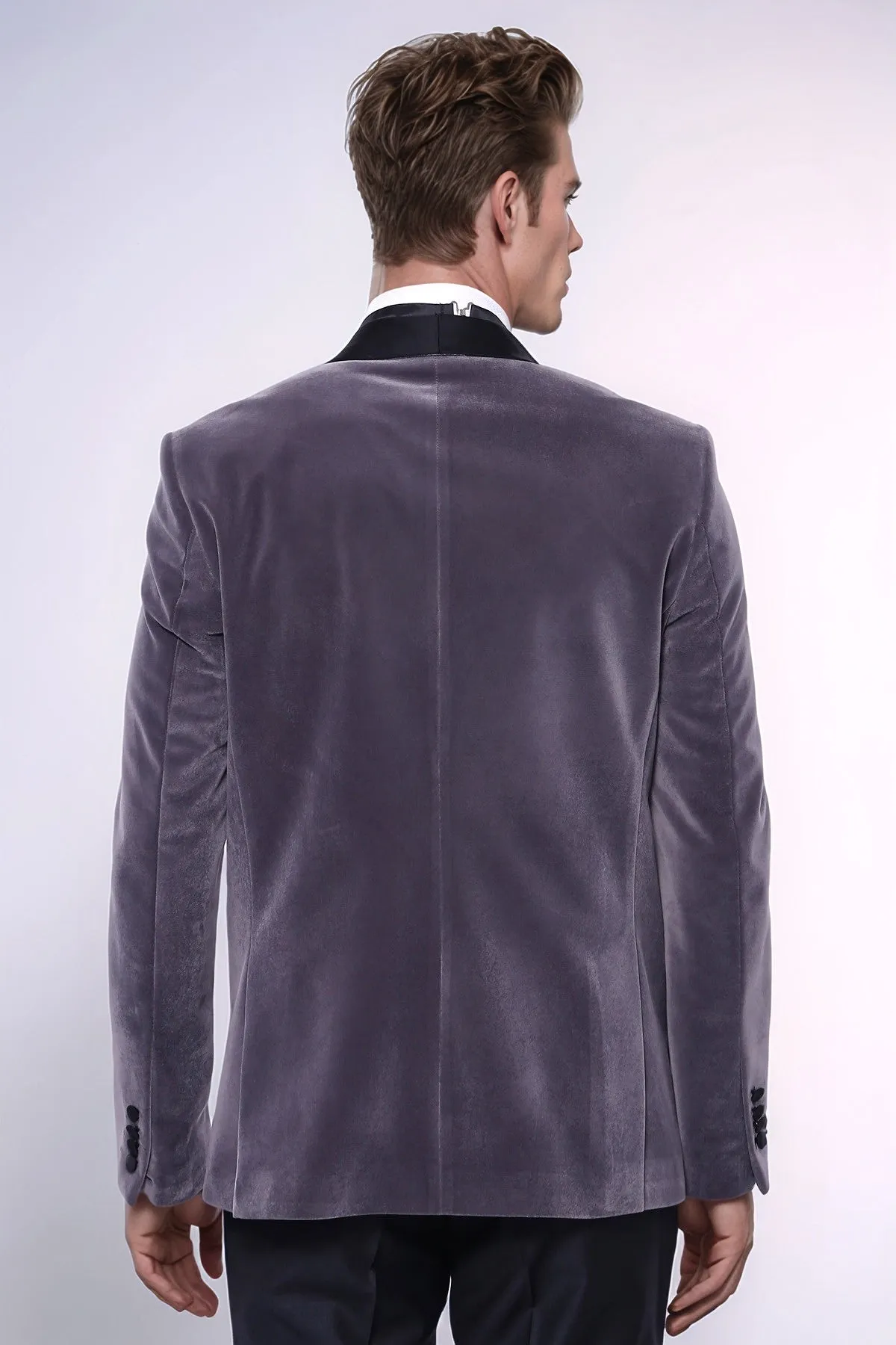 Plain Velvet Dark Grey Blazer | Wessi