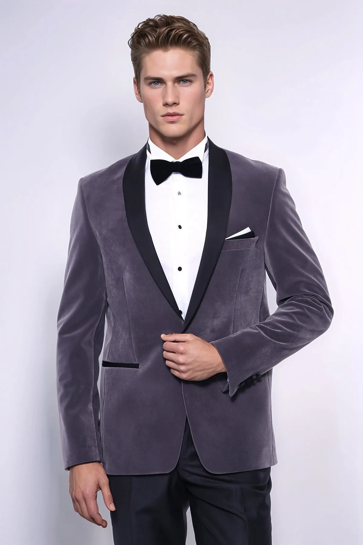 Plain Velvet Dark Grey Blazer | Wessi