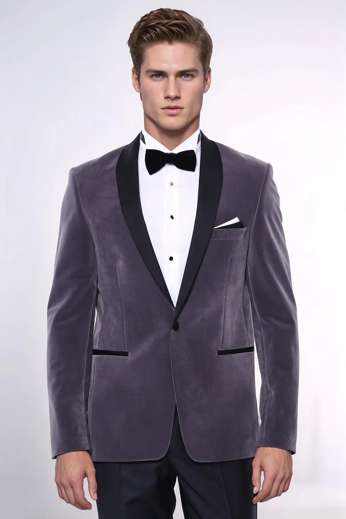 Plain Velvet Dark Grey Blazer | Wessi
