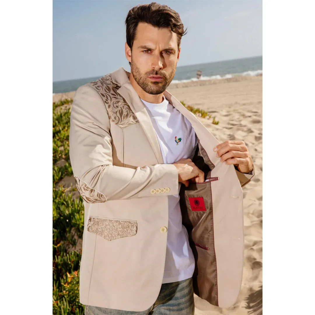 Platini Men's Embroidery Fashion Blazer - Beige