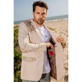 Platini Men's Embroidery Fashion Blazer - Beige