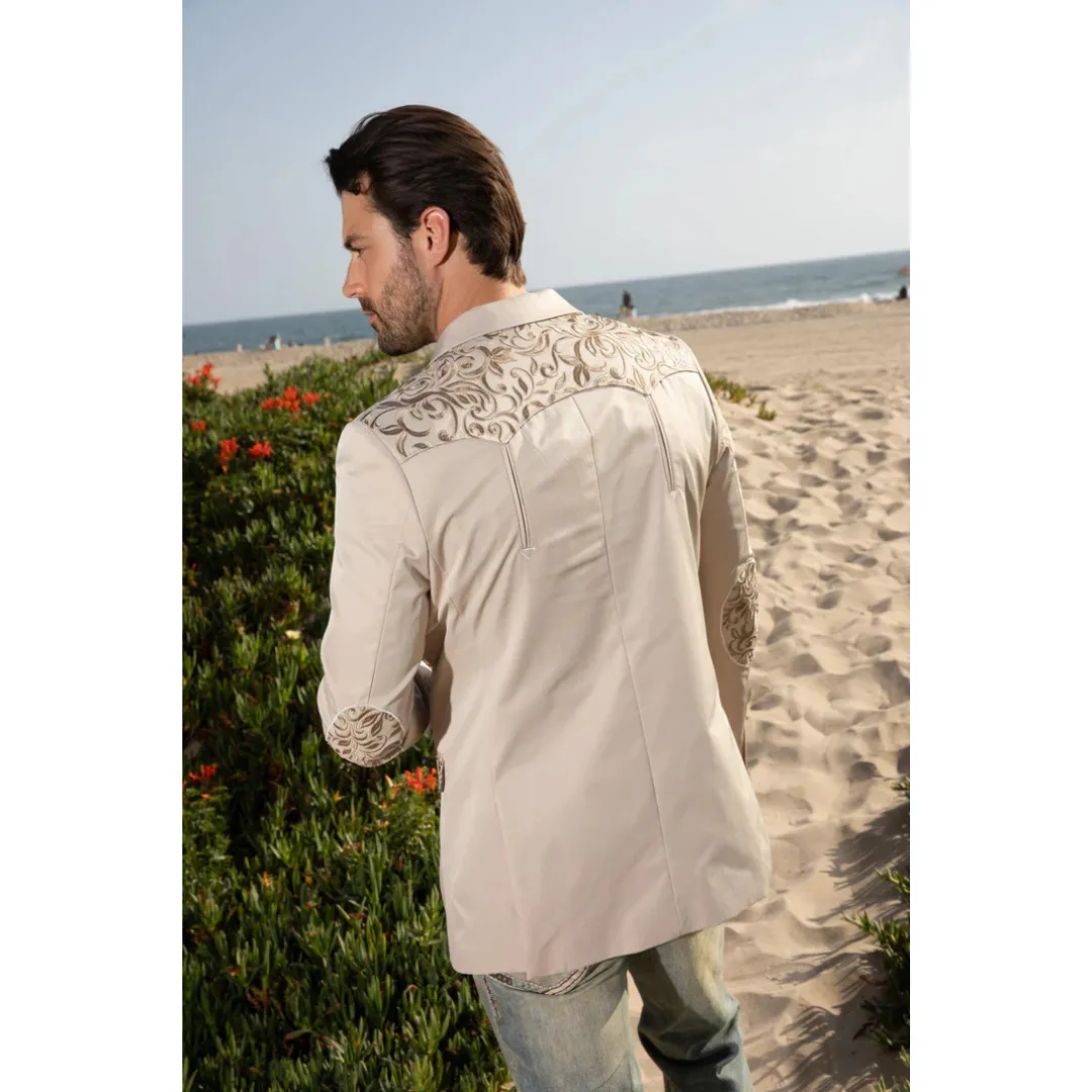 Platini Men's Embroidery Fashion Blazer - Beige