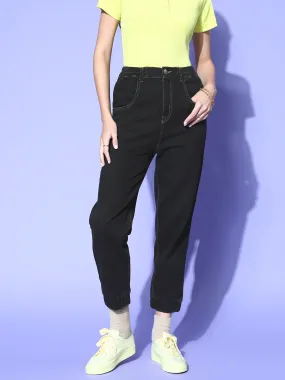 plusS Women Classy Black Regular Fit Cropped Jeans