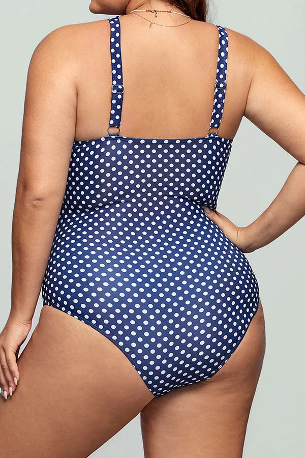 Polka Dot Sporty Draped One Piece Swimwear
