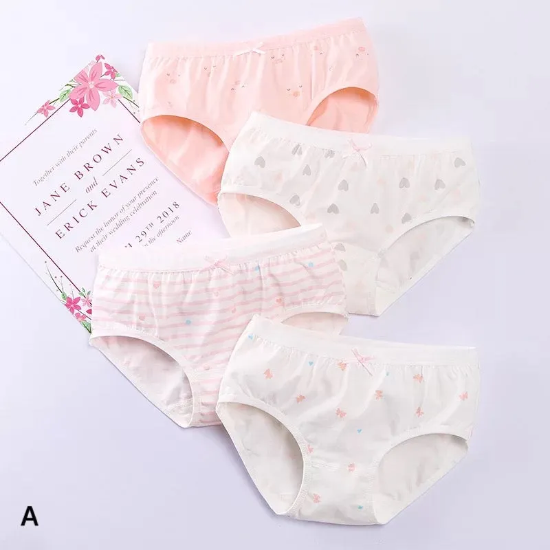 内裤不夹PP 棉质印花内裤 4-Piece Young Girls Cotton High Waist Underwear
