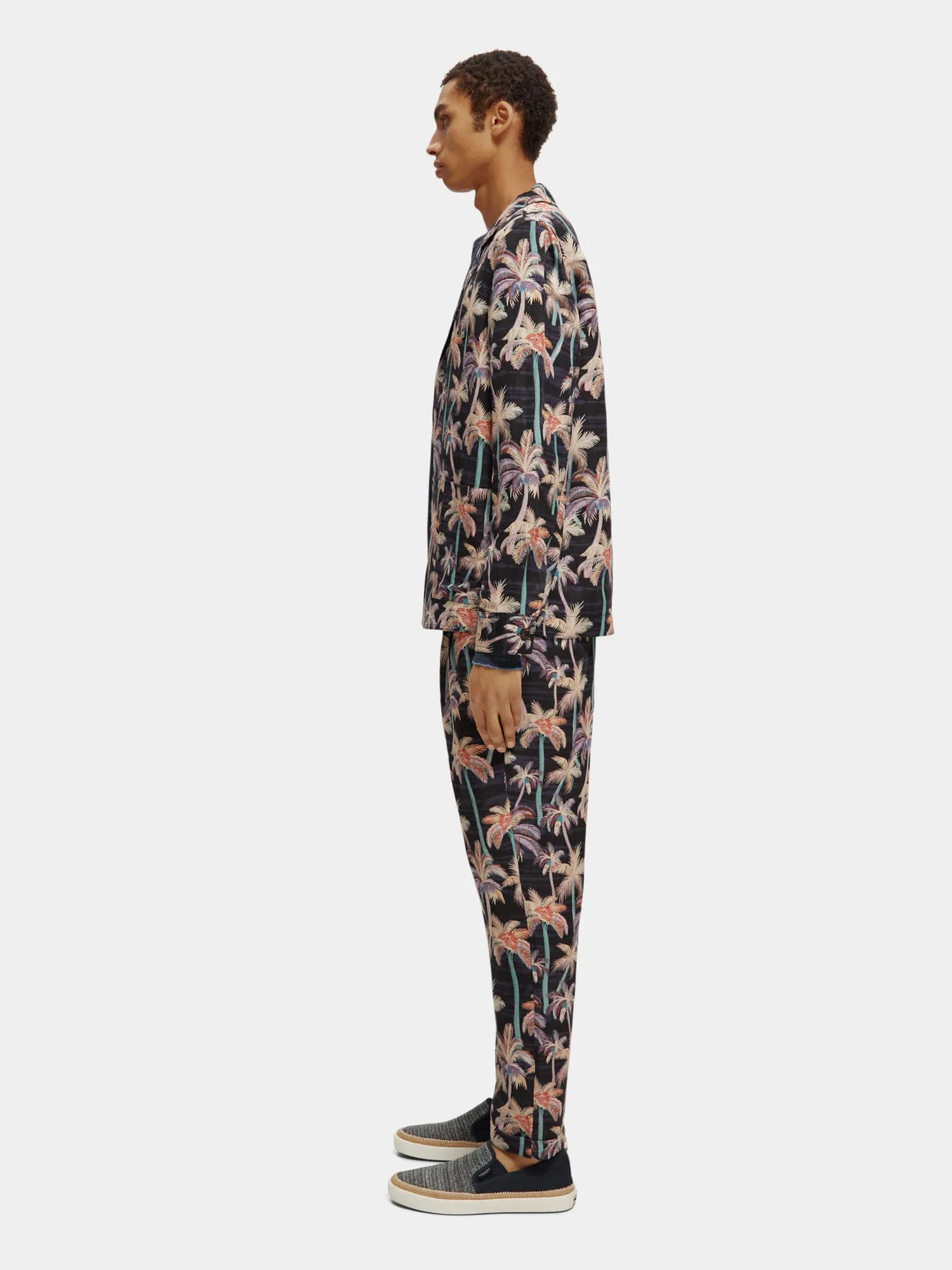 Printed linen blend unconstructed blazer