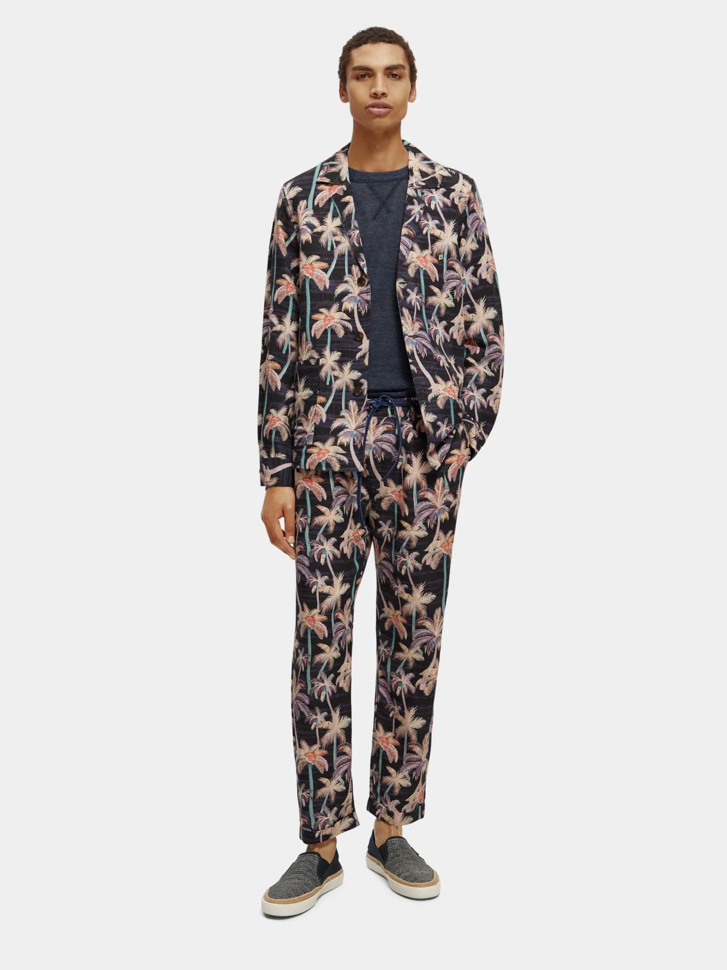 Printed linen blend unconstructed blazer