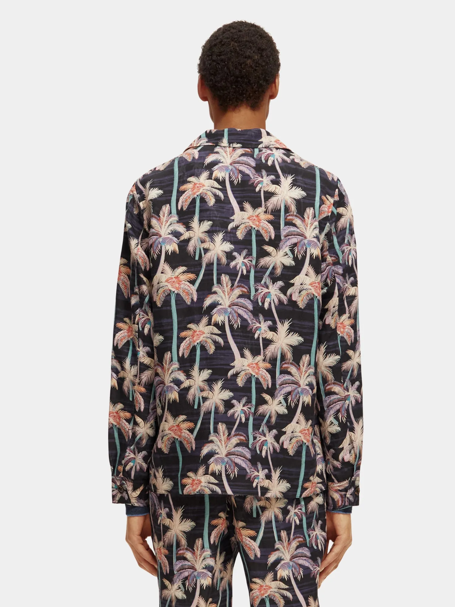 Printed linen blend unconstructed blazer