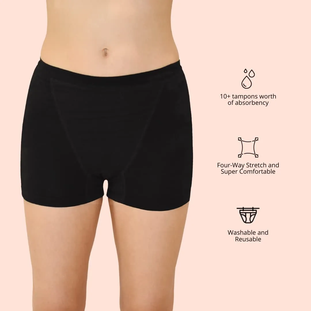 QNIX Boxer Brief Period Underwear | Small | Black | Pack of 2