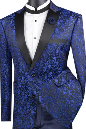 "Elegant Paisley Embroidered Tuxedo for Prom and Wedding Nights: Vinci Men's Blue Tuxedon (Regular Fit)"