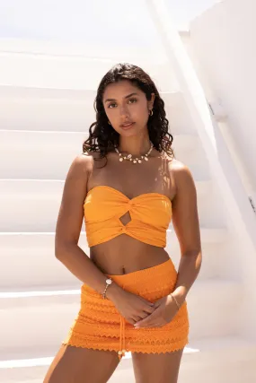 "The Seagirt" Orange Strapless Twist Crop Top
