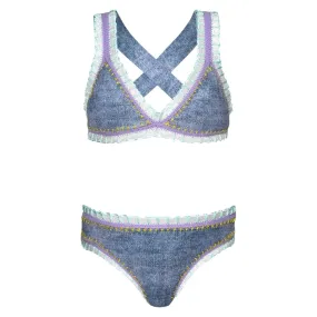 RAINBOW EMBROIDERED TRIANGLE TWO PIECE BIKINI