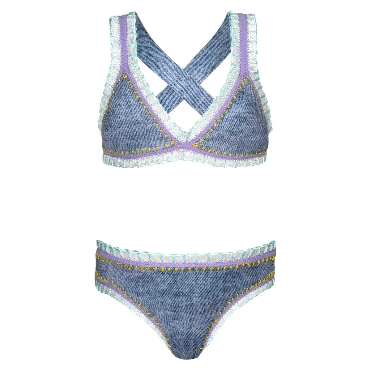 RAINBOW EMBROIDERED TRIANGLE TWO PIECE BIKINI