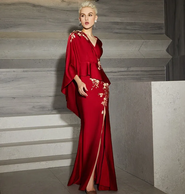 Red  wedding dress high-end evening dress new banquet dress mother skirt fashion high end luxury unique dress- Bila