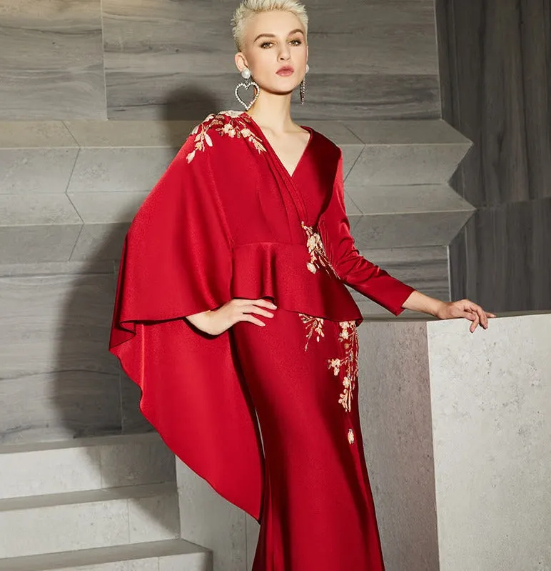 Red  wedding dress high-end evening dress new banquet dress mother skirt fashion high end luxury unique dress- Bila