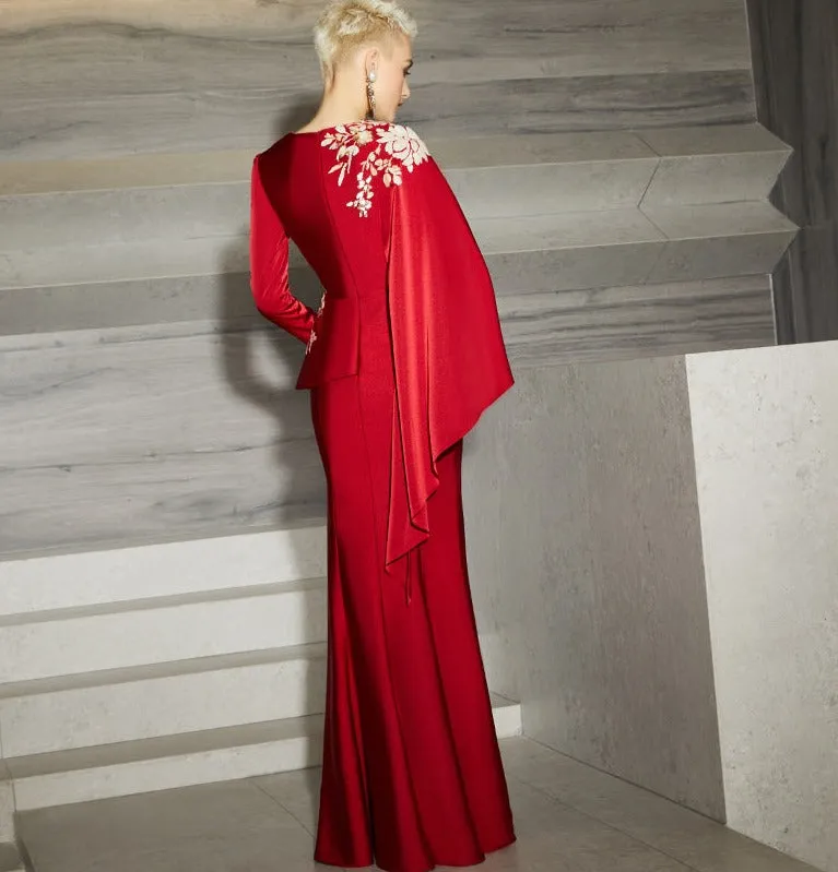 Red  wedding dress high-end evening dress new banquet dress mother skirt fashion high end luxury unique dress- Bila