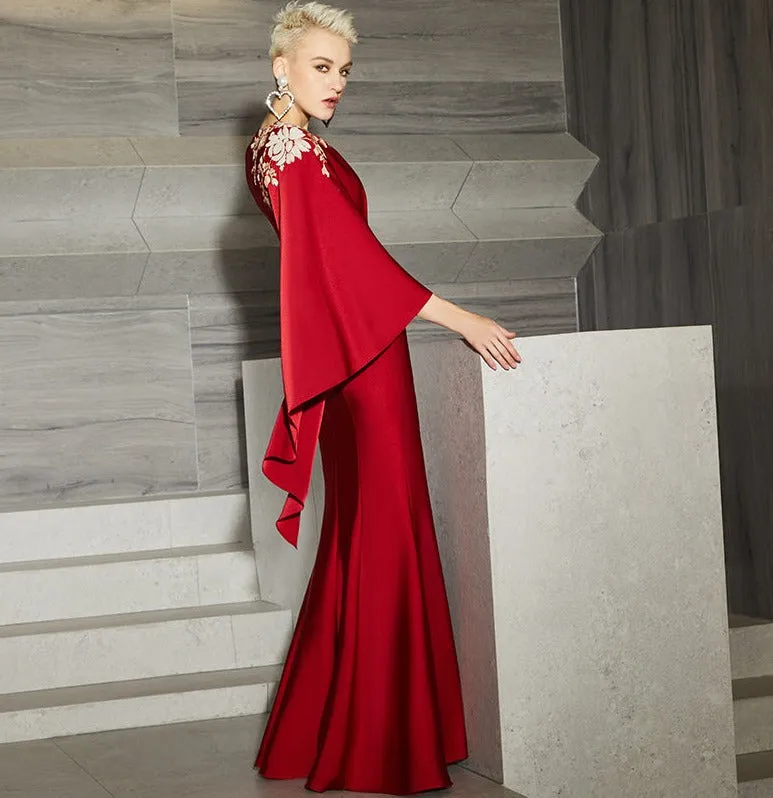 Red  wedding dress high-end evening dress new banquet dress mother skirt fashion high end luxury unique dress- Bila