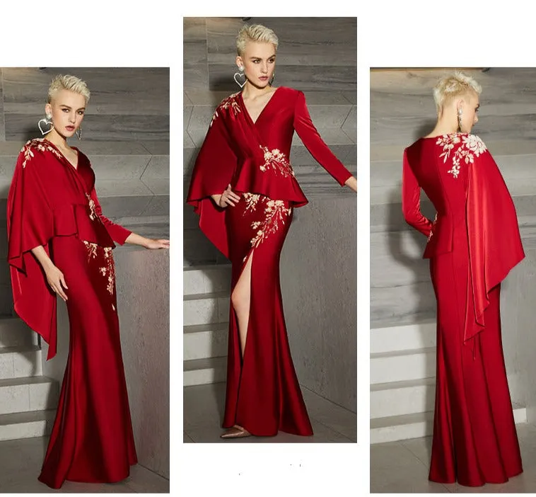 Red  wedding dress high-end evening dress new banquet dress mother skirt fashion high end luxury unique dress- Bila