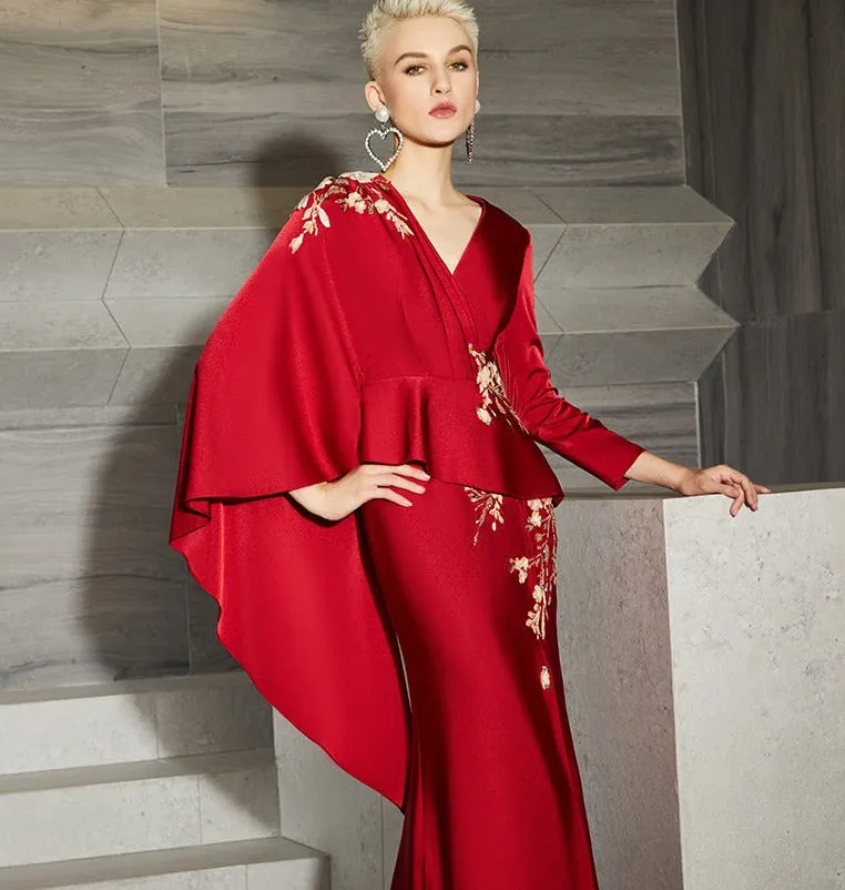 Red  wedding dress high-end evening dress new banquet dress mother skirt fashion high end luxury unique dress- Bila