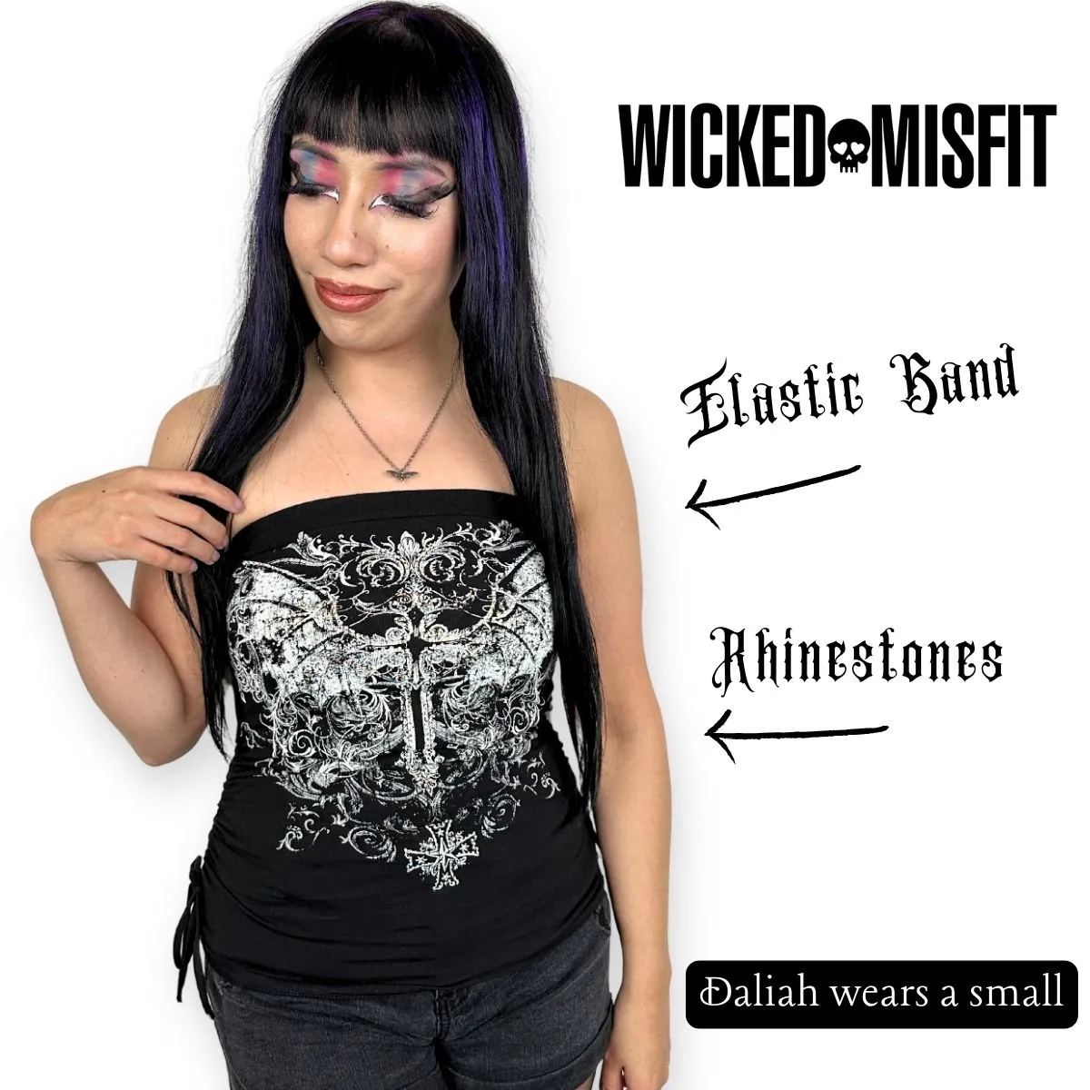 Rhinestone Bat Wings Cross Y2K Tube Top