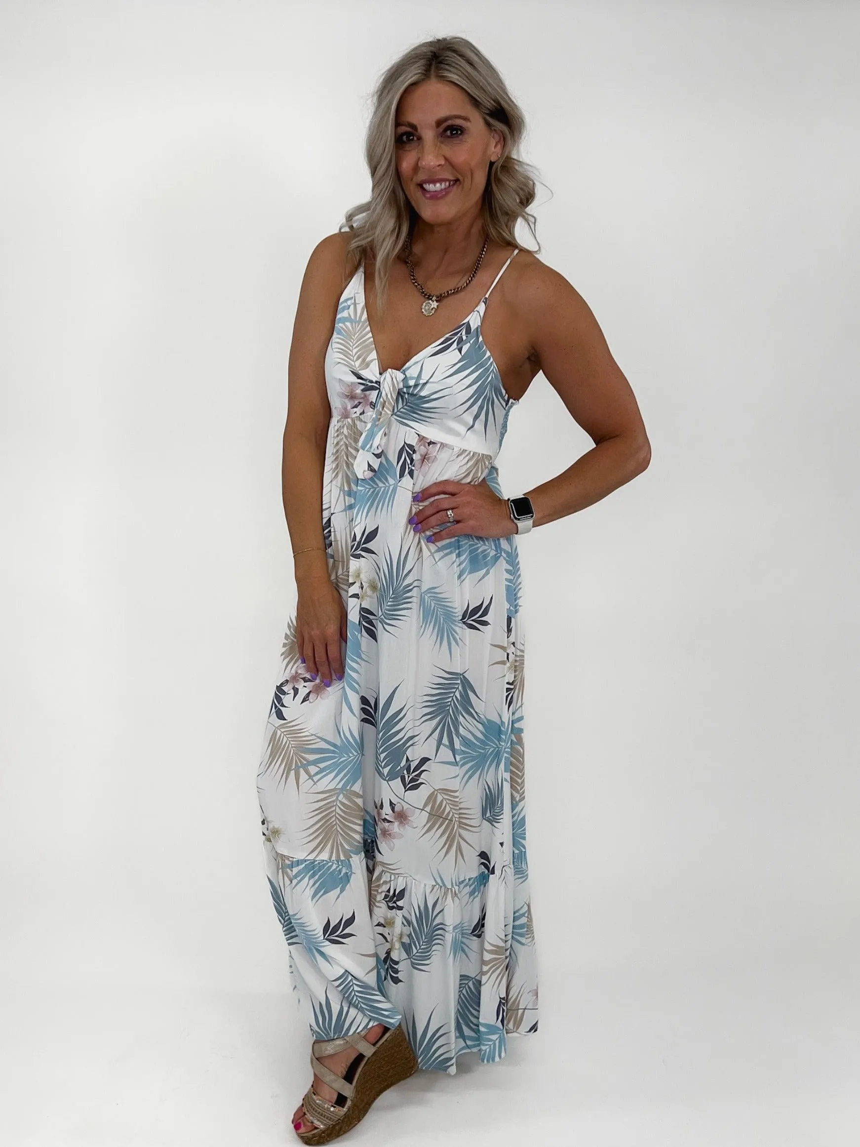 Rio Flare Maxi Dress, Aqua Blue