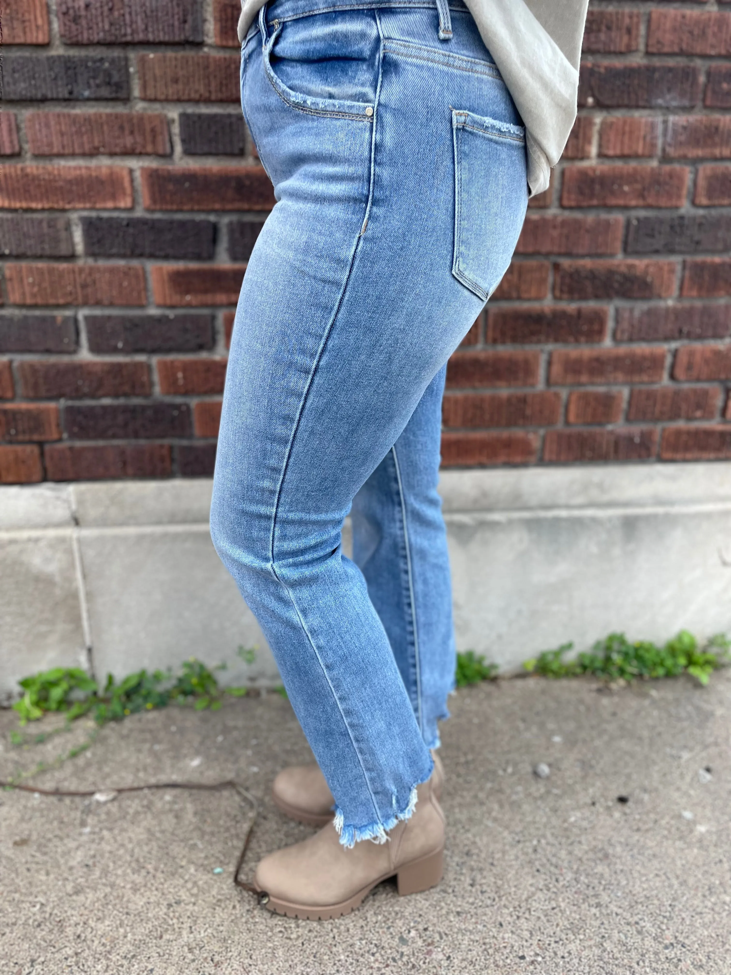 Risen High Rise Crop Straight Slim Jeans