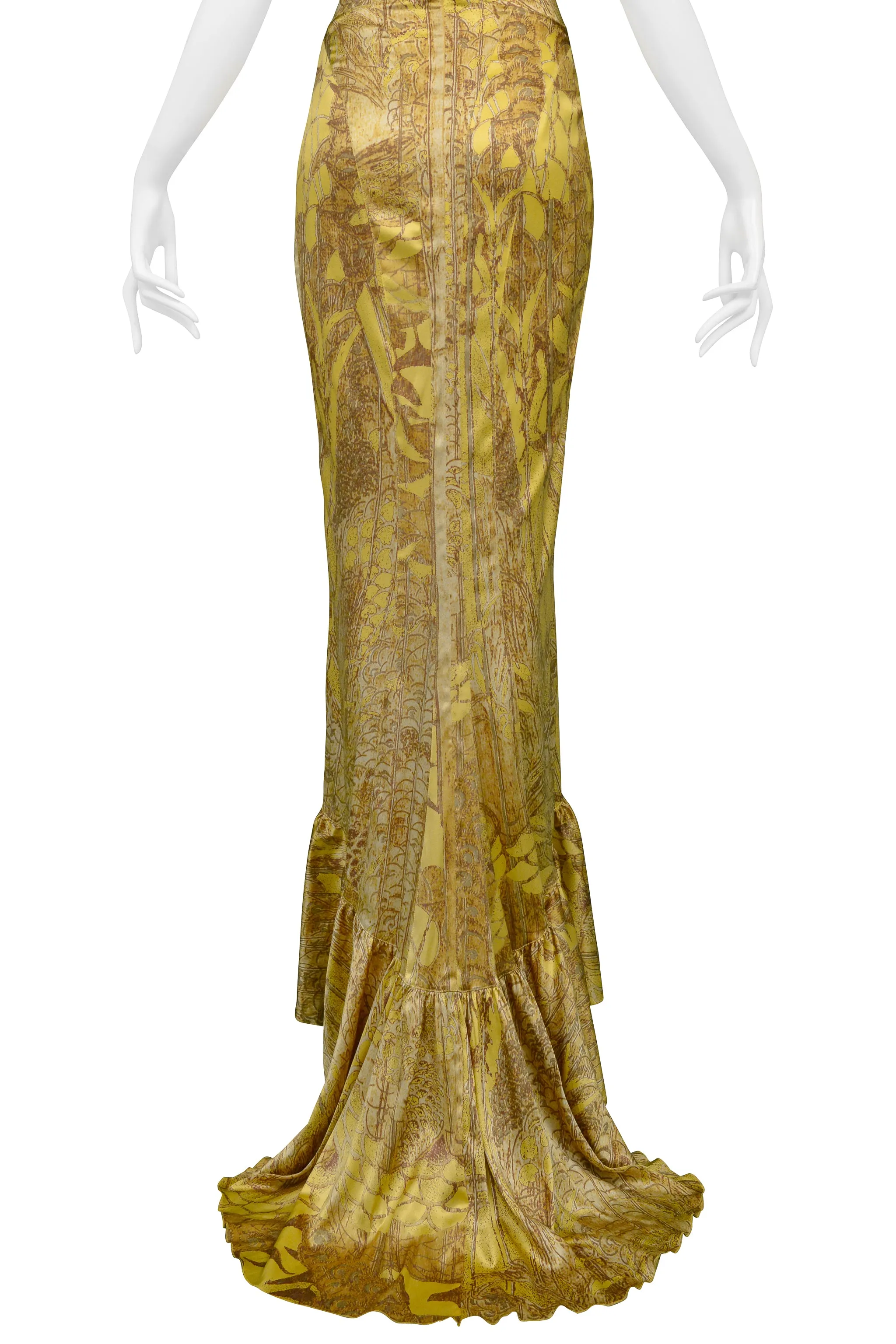 ROBERTO CAVALLI GOLD SATIN BUSTIER GOWN WITH TRAIN