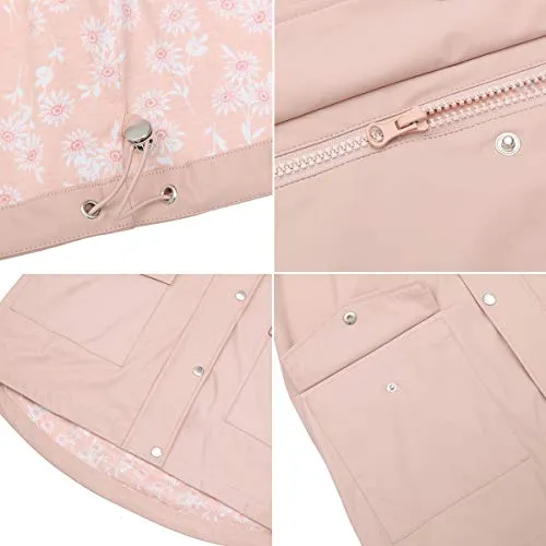 Rokka&Rolla Women's Lightweight Waterproof Hooded Rubberized Rain Jacket Windbreaker Raincoat Parka Anorak (XL, Spanish Pink)
