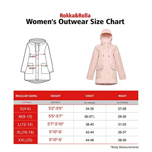 Rokka&Rolla Women's Lightweight Waterproof Hooded Rubberized Rain Jacket Windbreaker Raincoat Parka Anorak (XL, Spanish Pink)