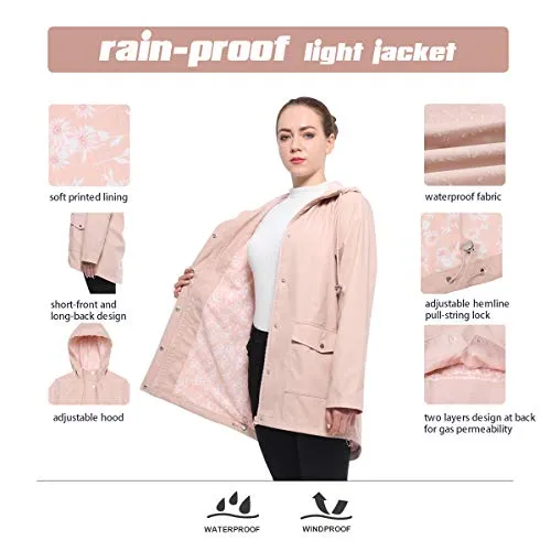 Rokka&Rolla Women's Lightweight Waterproof Hooded Rubberized Rain Jacket Windbreaker Raincoat Parka Anorak (XL, Spanish Pink)