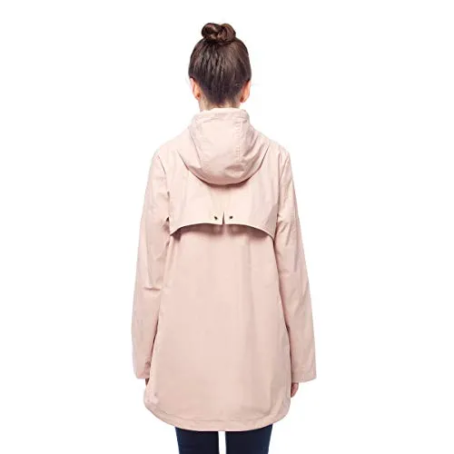 Rokka&Rolla Women's Lightweight Waterproof Hooded Rubberized Rain Jacket Windbreaker Raincoat Parka Anorak (XL, Spanish Pink)