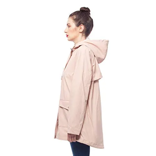 Rokka&Rolla Women's Lightweight Waterproof Hooded Rubberized Rain Jacket Windbreaker Raincoat Parka Anorak (XL, Spanish Pink)