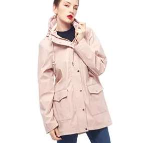 Rokka&Rolla Women's Lightweight Waterproof Hooded Rubberized Rain Jacket Windbreaker Raincoat Parka Anorak (XL, Spanish Pink)