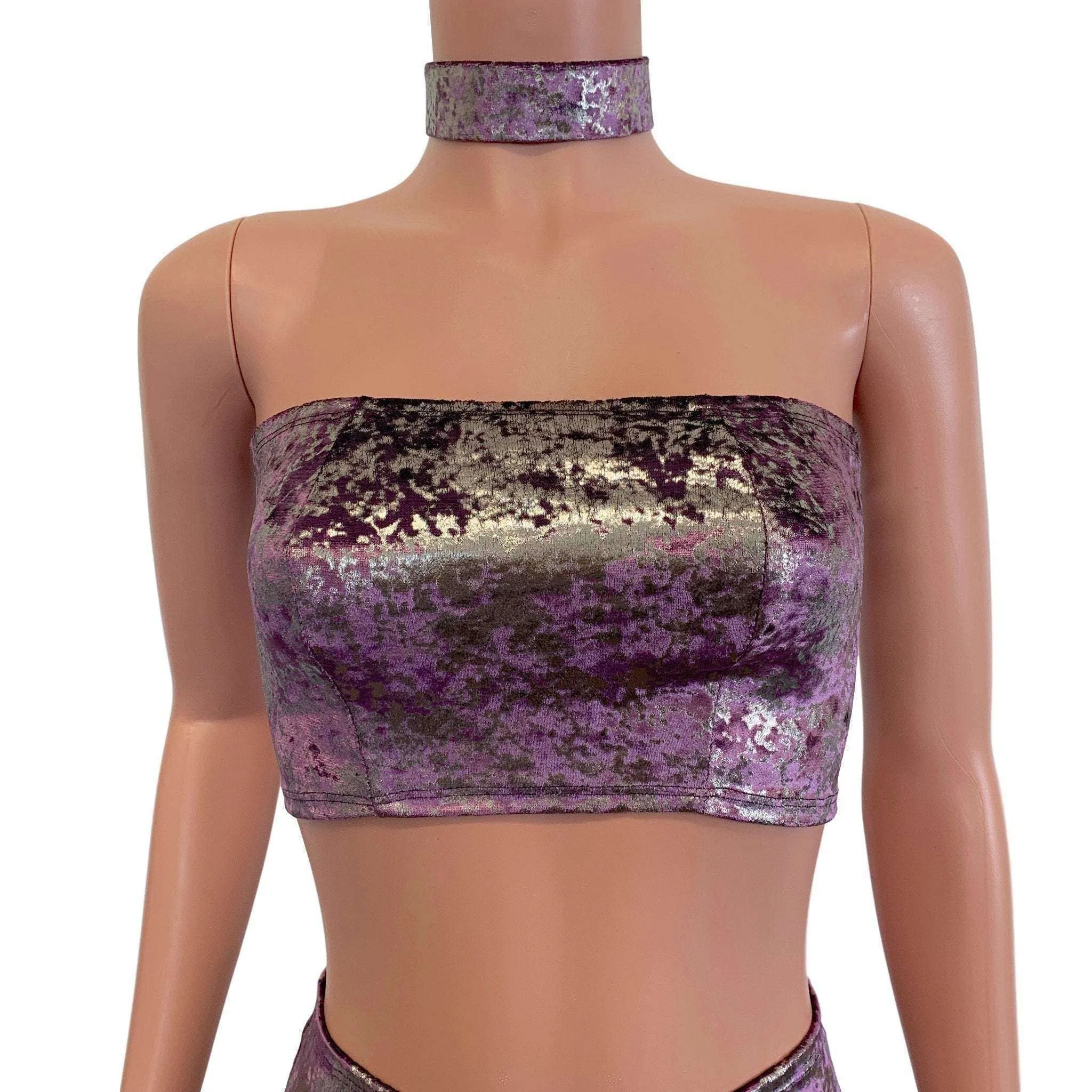 SALE - MEDIUM Tube Top Bandeau - Plum/Gunmetal Gilded Velvet