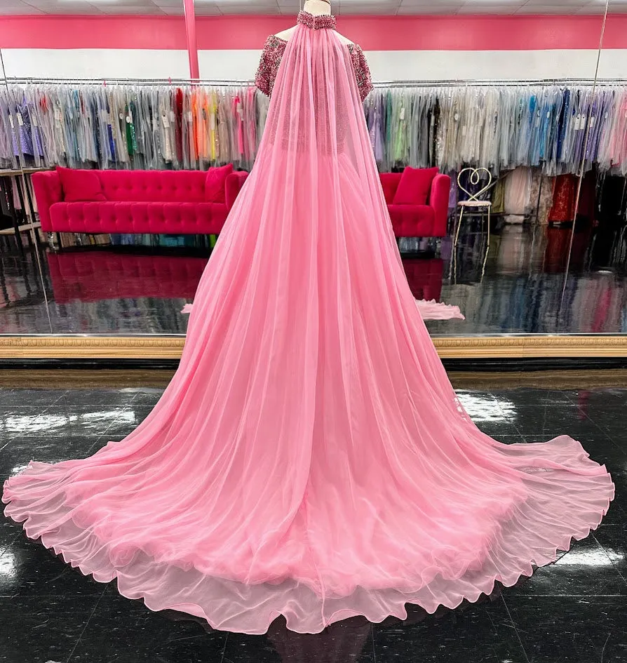 Samantha Blake 1113 Girls Pageant Dress Crystal Cape Choker A Line Ballgown Cap Sleeve