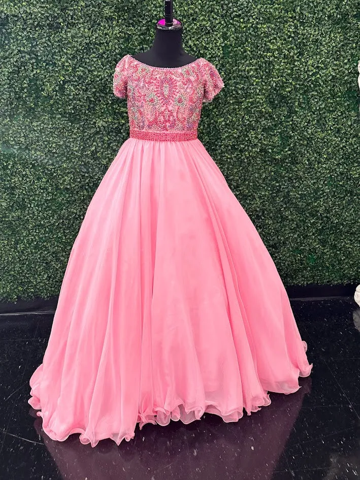 Samantha Blake 1113 Girls Pageant Dress Crystal Cape Choker A Line Ballgown Cap Sleeve