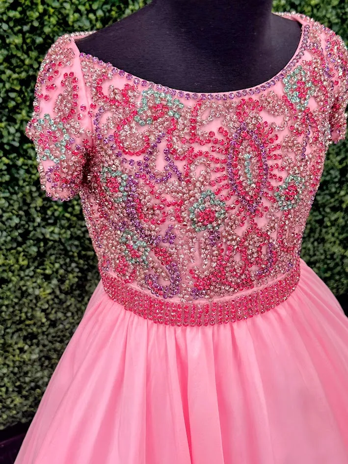 Samantha Blake 1113 Girls Pageant Dress Crystal Cape Choker A Line Ballgown Cap Sleeve