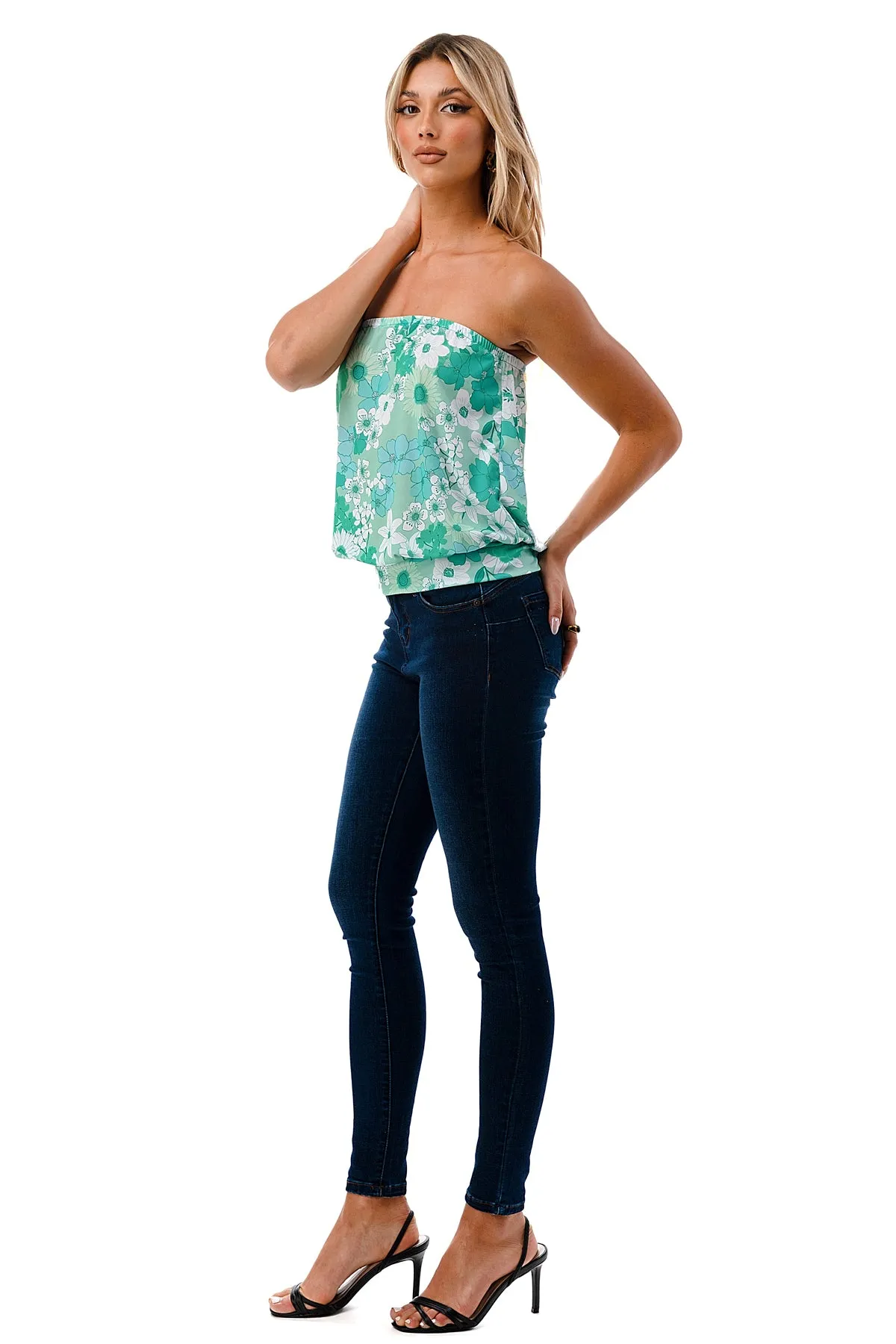 SASKIA TUBE TOP (GREEN FLORAL)- VT2924